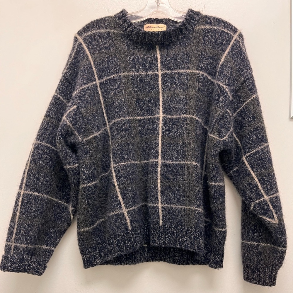 Eddie Bauer Navy and Cream Plaid 100% Wool